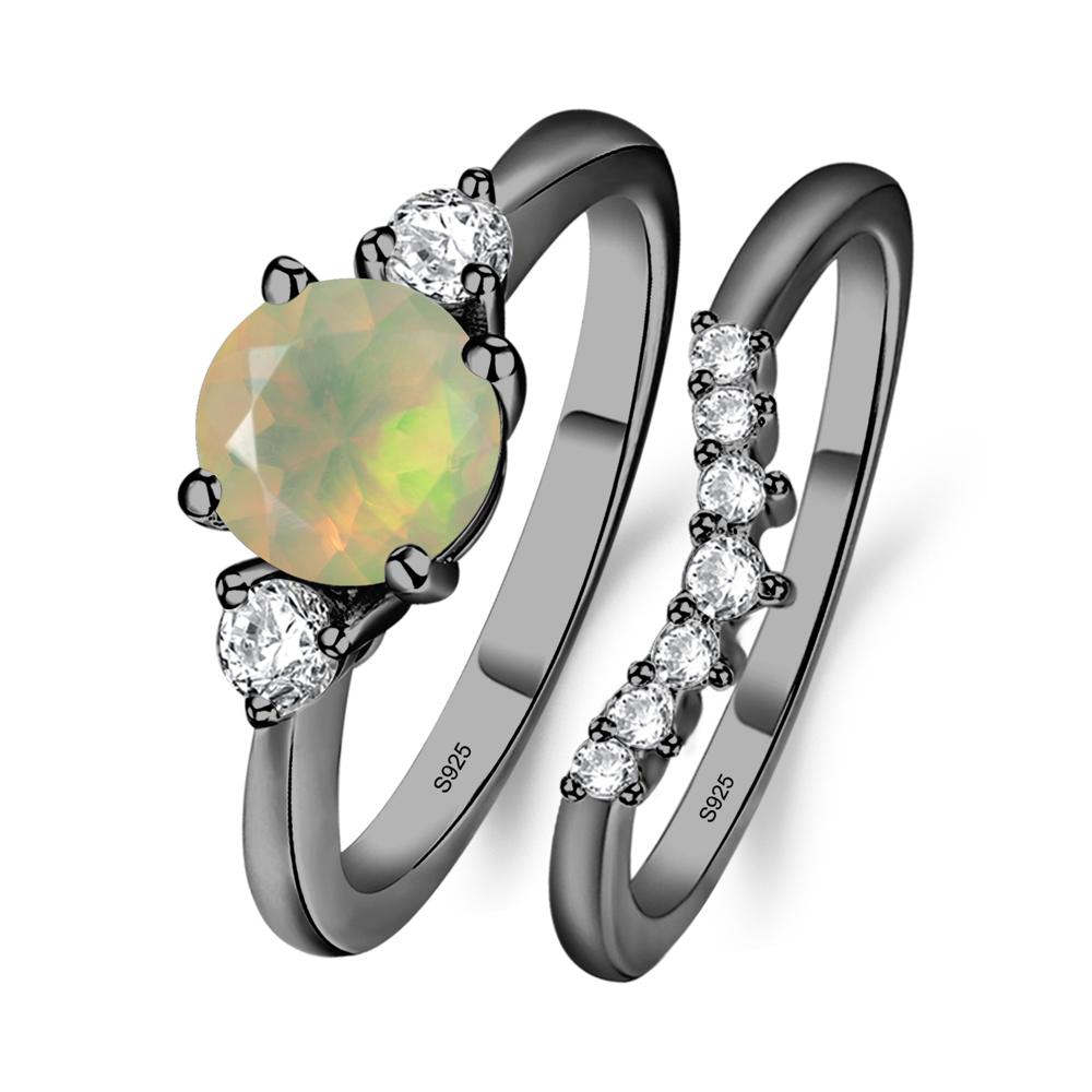 Opal Ring Bridal Set Engagement Ring - LUO Jewelry #metal_black finish sterling silver