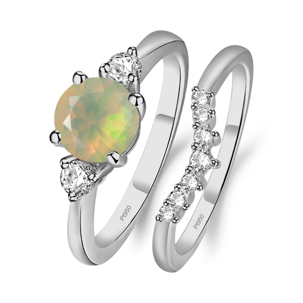 Opal Ring Bridal Set Engagement Ring - LUO Jewelry #metal_platinum
