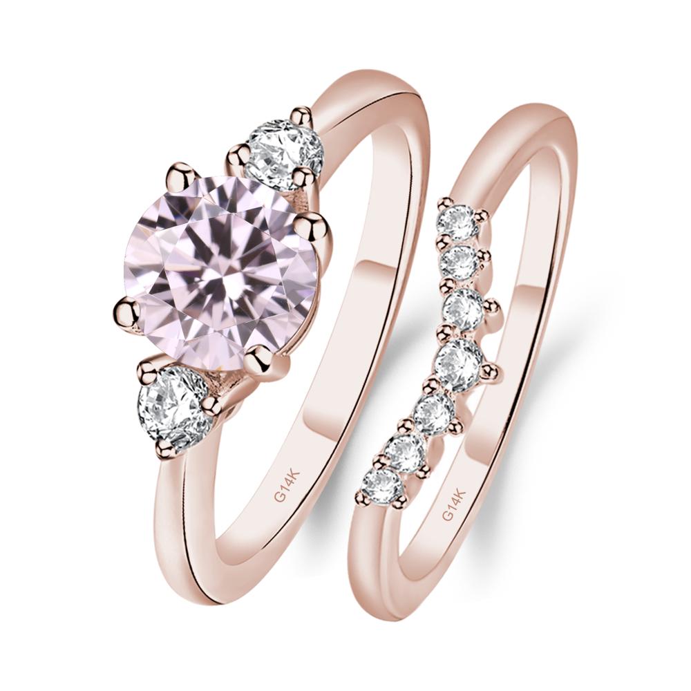 Pink Cubic Zirconia Ring Bridal Set Engagement Ring - LUO Jewelry #metal_14k rose gold