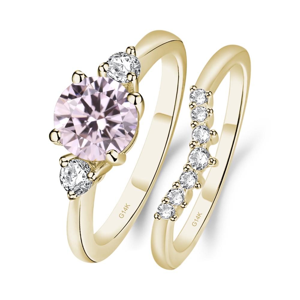 Pink Cubic Zirconia Ring Bridal Set Engagement Ring - LUO Jewelry #metal_14k yellow gold