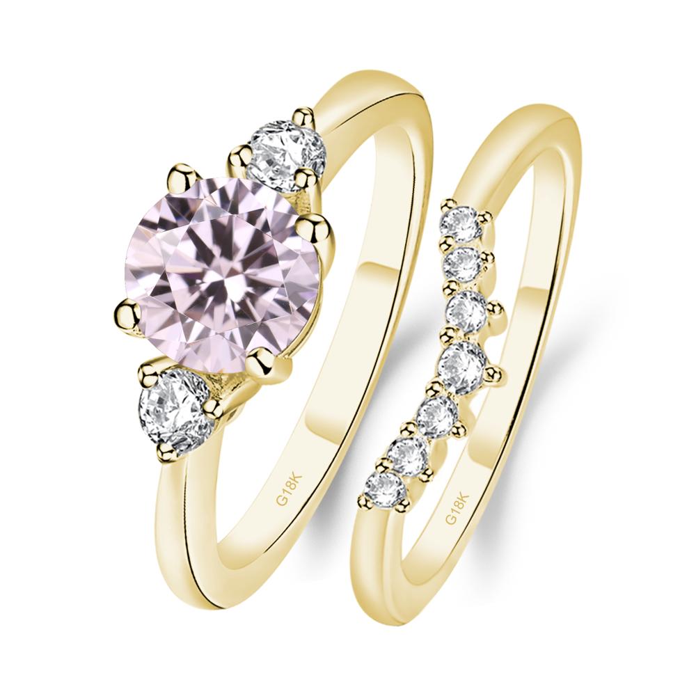 Pink Cubic Zirconia Ring Bridal Set Engagement Ring - LUO Jewelry #metal_18k yellow gold