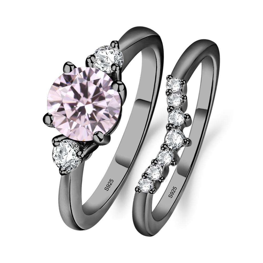 Pink Cubic Zirconia Ring Bridal Set Engagement Ring - LUO Jewelry #metal_black finish sterling silver