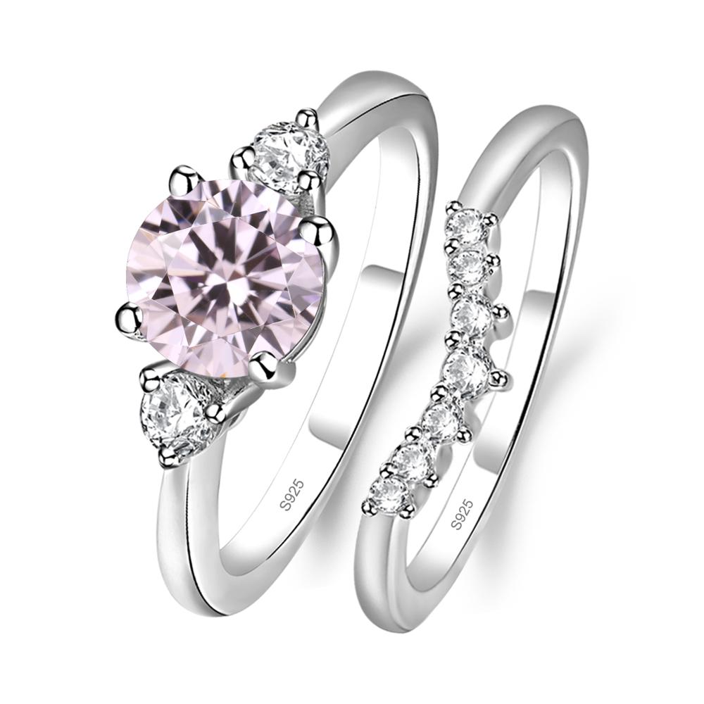 Pink Cubic Zirconia Ring Bridal Set Engagement Ring - LUO Jewelry #metal_sterling silver