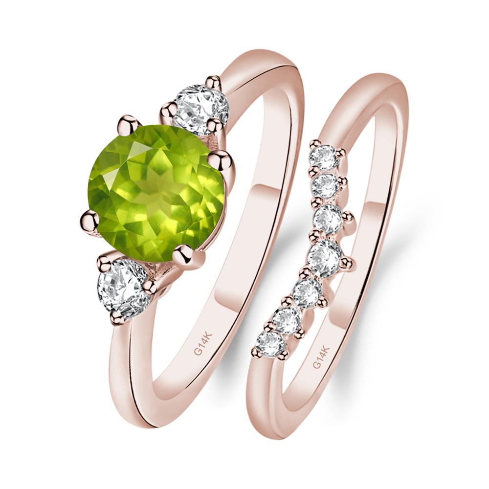 Peridot Ring Bridal Set Engagement Ring - LUO Jewelry #metal_14k rose gold