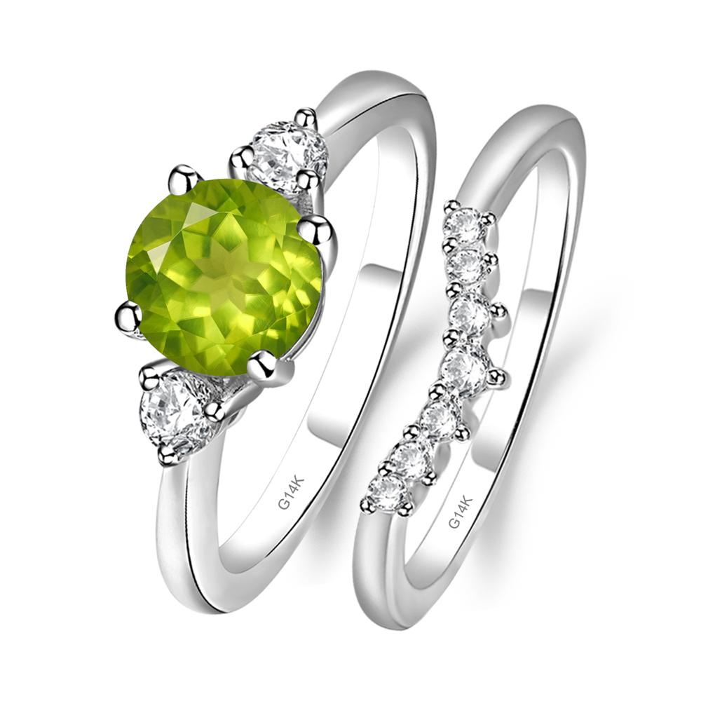 Peridot Ring Bridal Set Engagement Ring - LUO Jewelry #metal_14k white gold