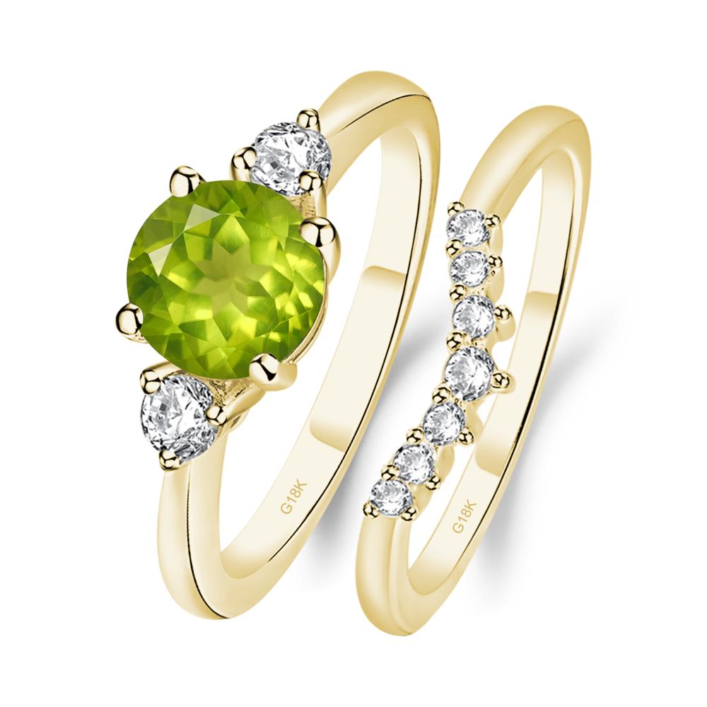 Peridot Ring Bridal Set Engagement Ring - LUO Jewelry #metal_18k yellow gold