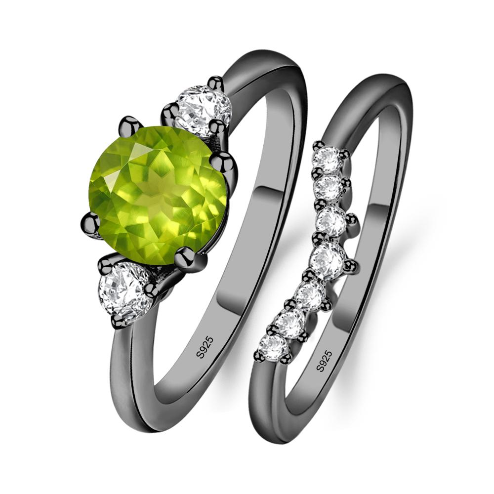 Peridot Ring Bridal Set Engagement Ring - LUO Jewelry #metal_black finish sterling silver