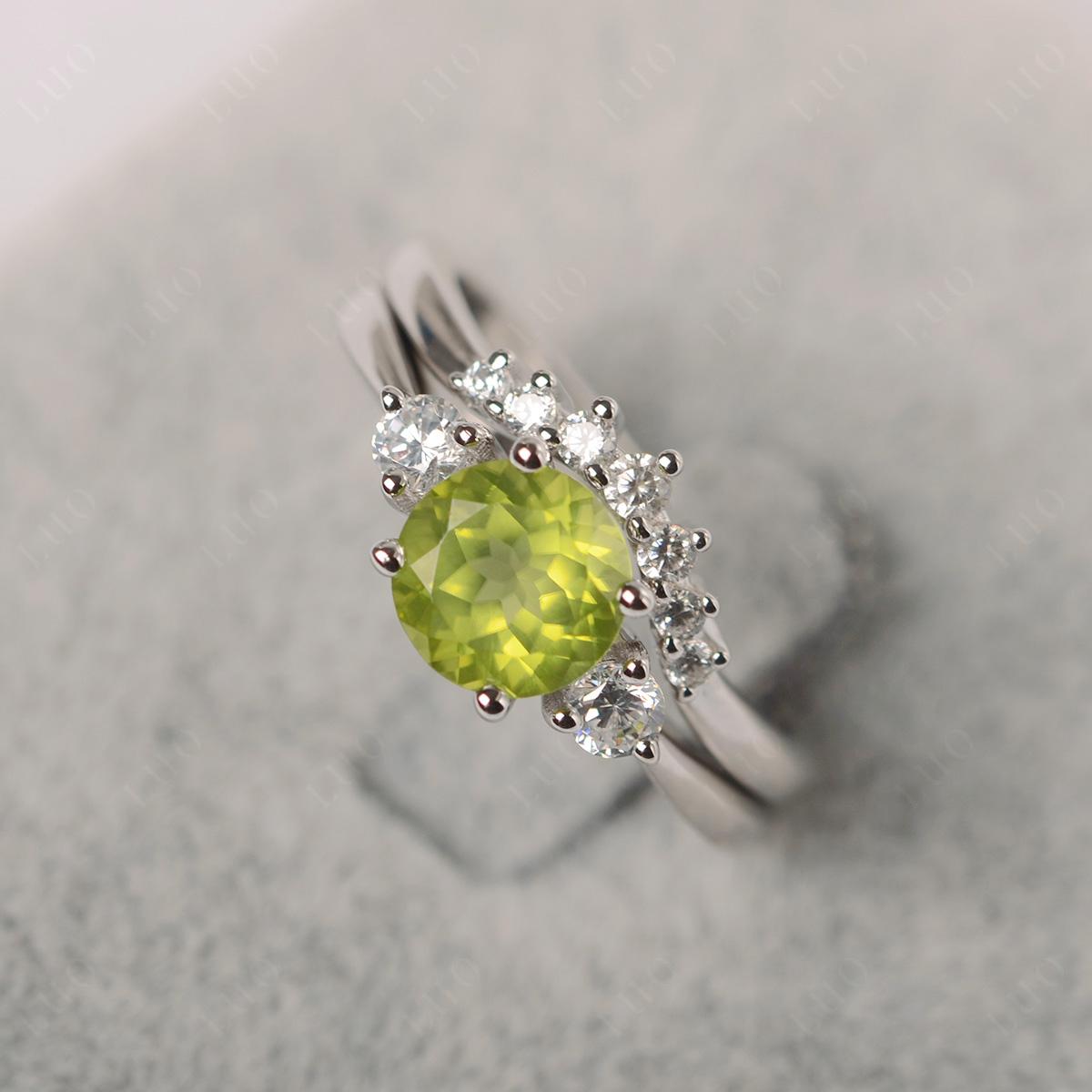 Peridot Ring Bridal Set Engagement Ring - LUO Jewelry