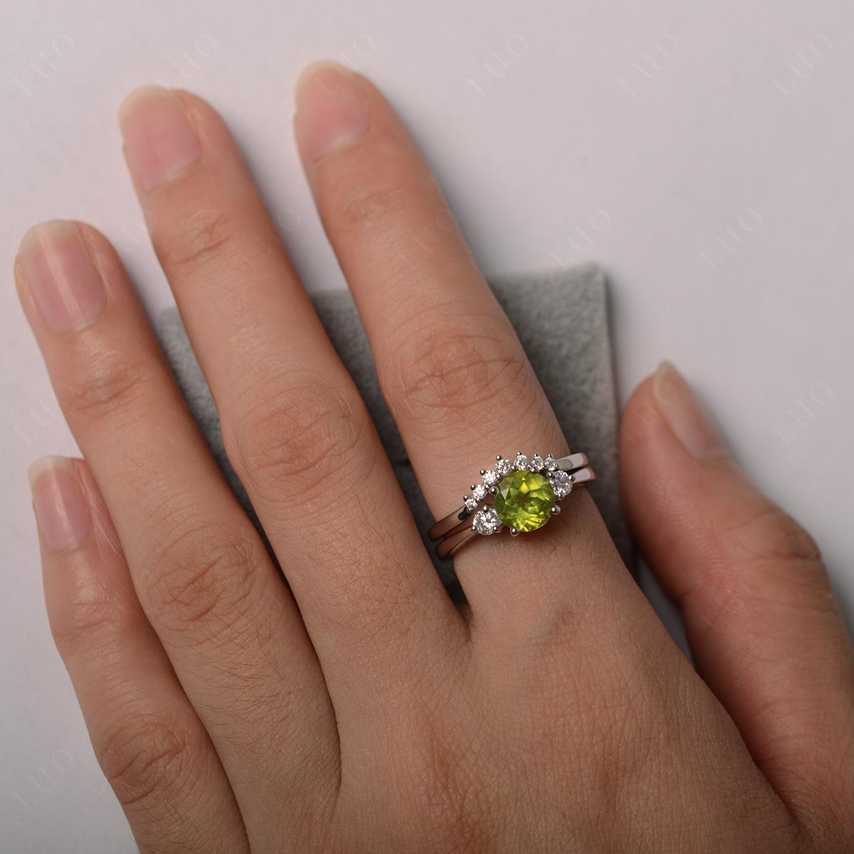 Peridot Ring Bridal Set Engagement Ring - LUO Jewelry