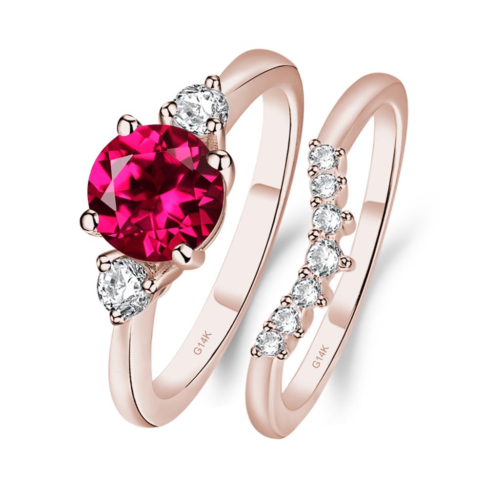 Ruby Ring Bridal Set Engagement Ring - LUO Jewelry #metal_14k rose gold