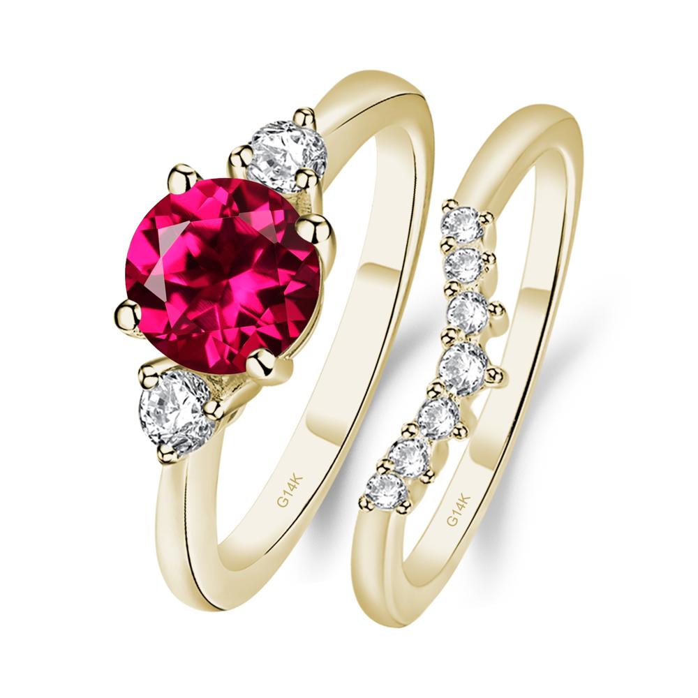 Ruby Ring Bridal Set Engagement Ring - LUO Jewelry #metal_14k yellow gold