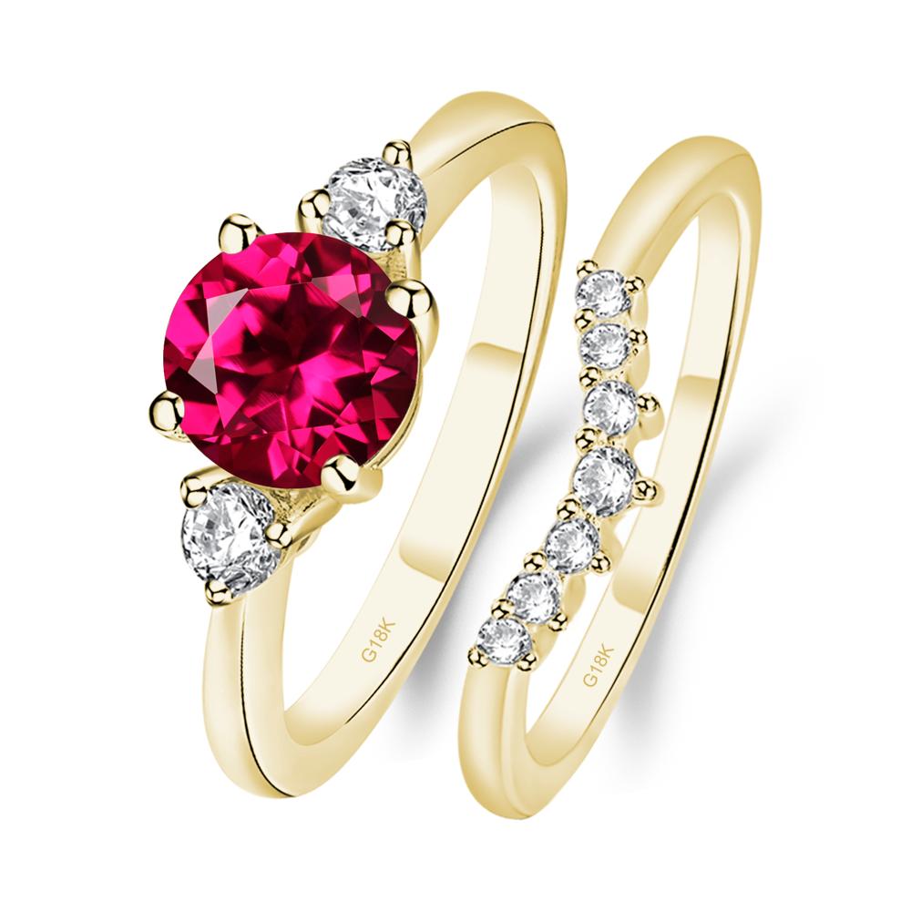 Ruby Ring Bridal Set Engagement Ring - LUO Jewelry #metal_18k yellow gold