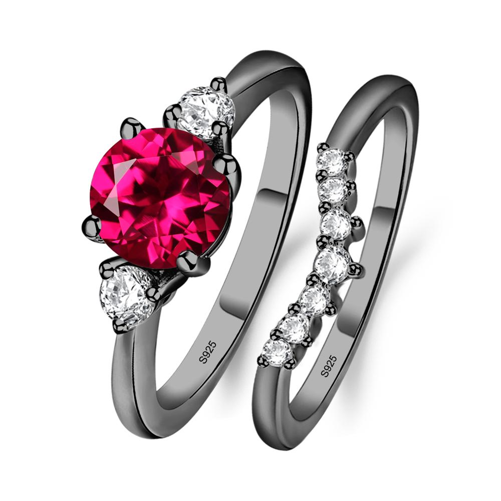 Ruby Ring Bridal Set Engagement Ring - LUO Jewelry #metal_black finish sterling silver