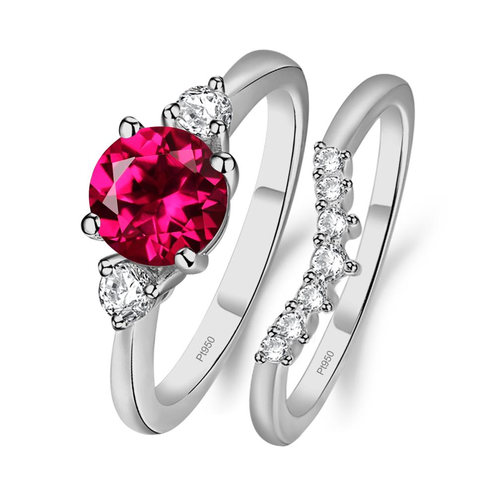 Ruby Ring Bridal Set Engagement Ring - LUO Jewelry #metal_platinum