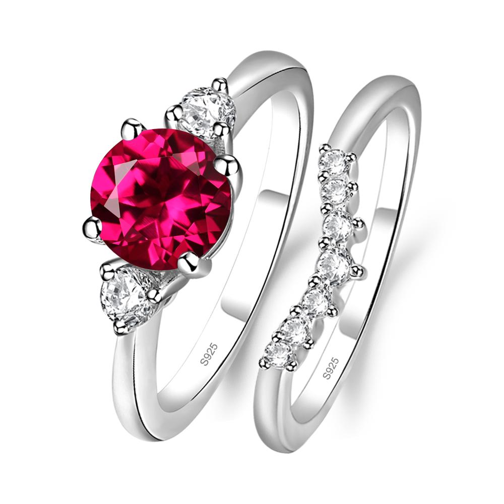 Ruby Ring Bridal Set Engagement Ring - LUO Jewelry #metal_sterling silver