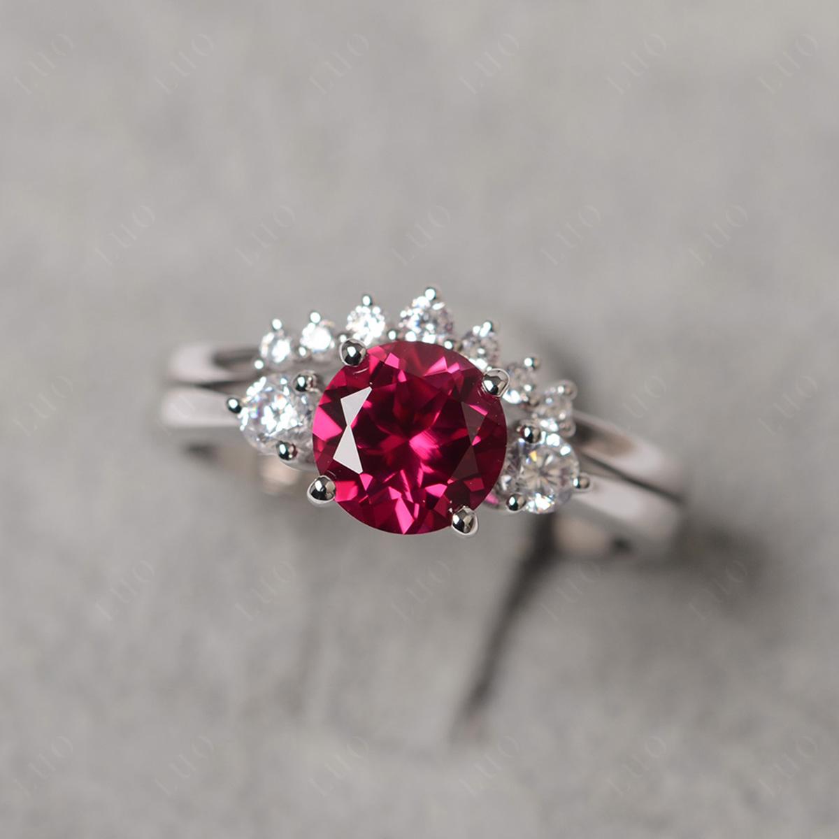Ruby Ring Bridal Set Engagement Ring - LUO Jewelry