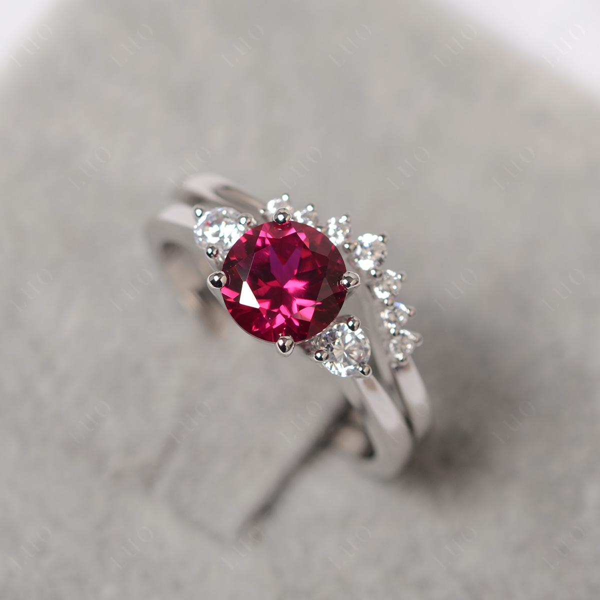 Ruby Ring Bridal Set Engagement Ring - LUO Jewelry