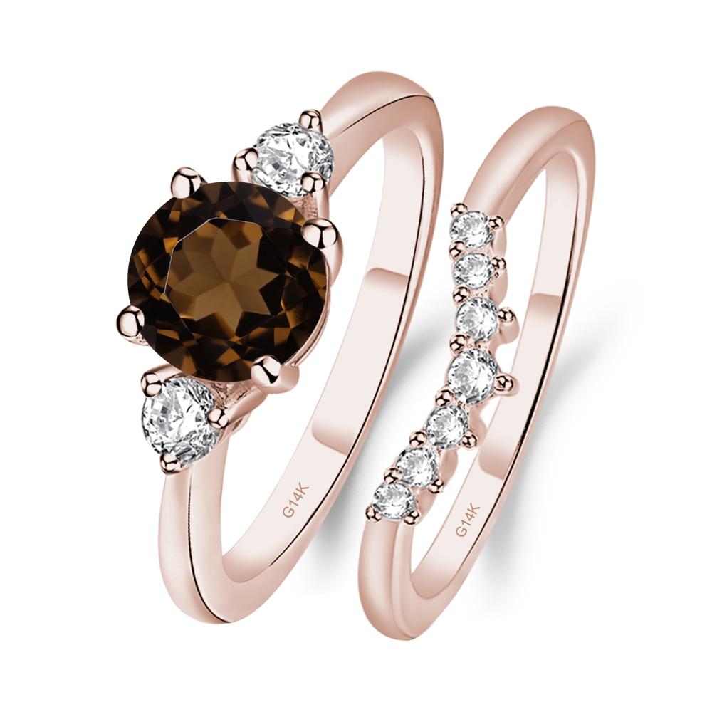 Smoky Quartz Ring Bridal Set Engagement Ring - LUO Jewelry #metal_14k rose gold