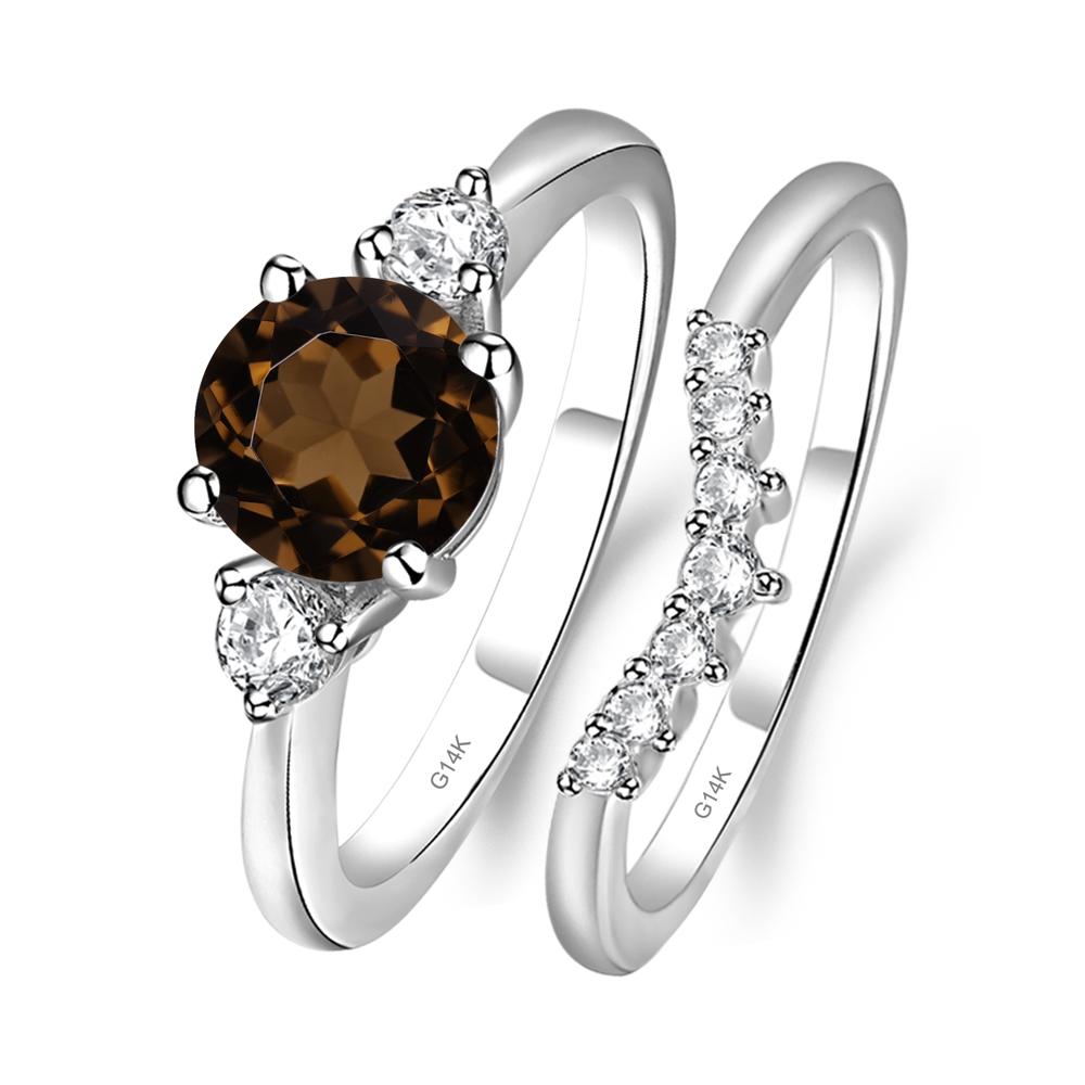 Smoky Quartz Ring Bridal Set Engagement Ring - LUO Jewelry #metal_14k white gold
