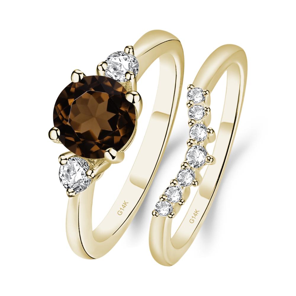 Smoky Quartz Ring Bridal Set Engagement Ring - LUO Jewelry #metal_14k yellow gold