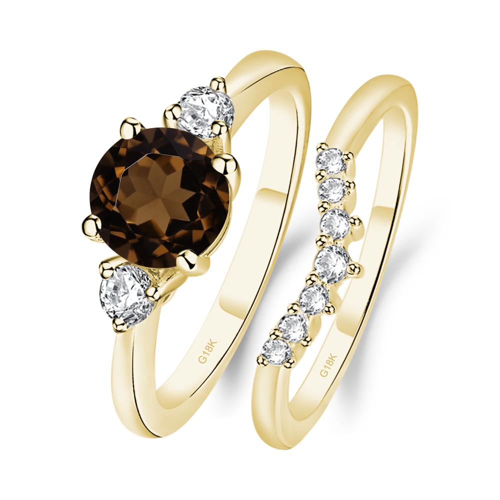 Smoky Quartz Ring Bridal Set Engagement Ring - LUO Jewelry #metal_18k yellow gold