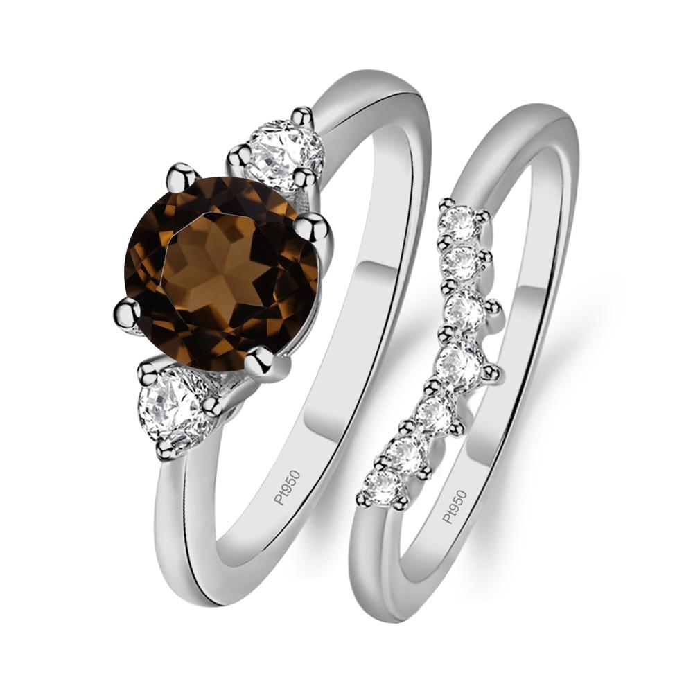 Smoky Quartz Ring Bridal Set Engagement Ring - LUO Jewelry #metal_platinum