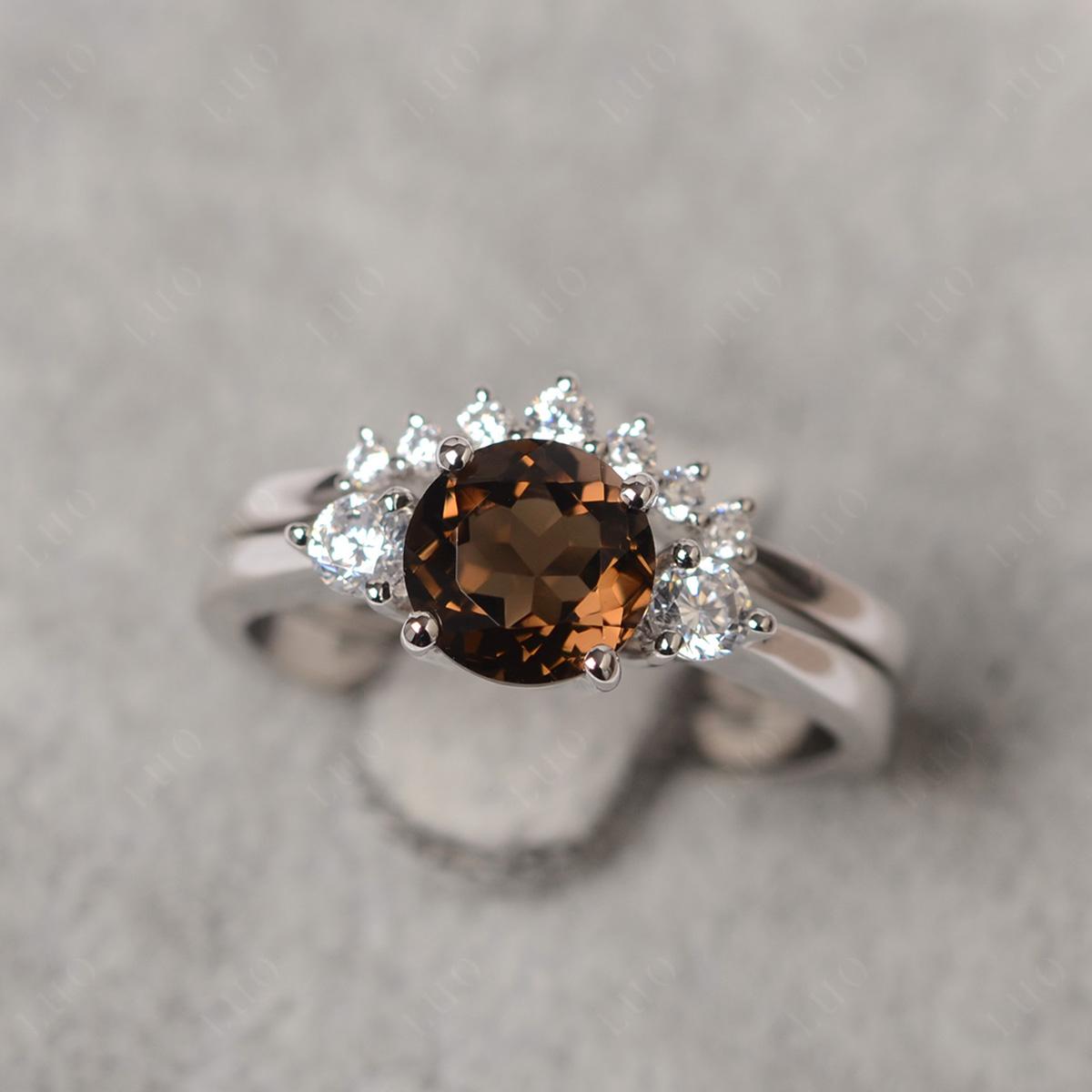 Smoky Quartz Ring Bridal Set Engagement Ring - LUO Jewelry