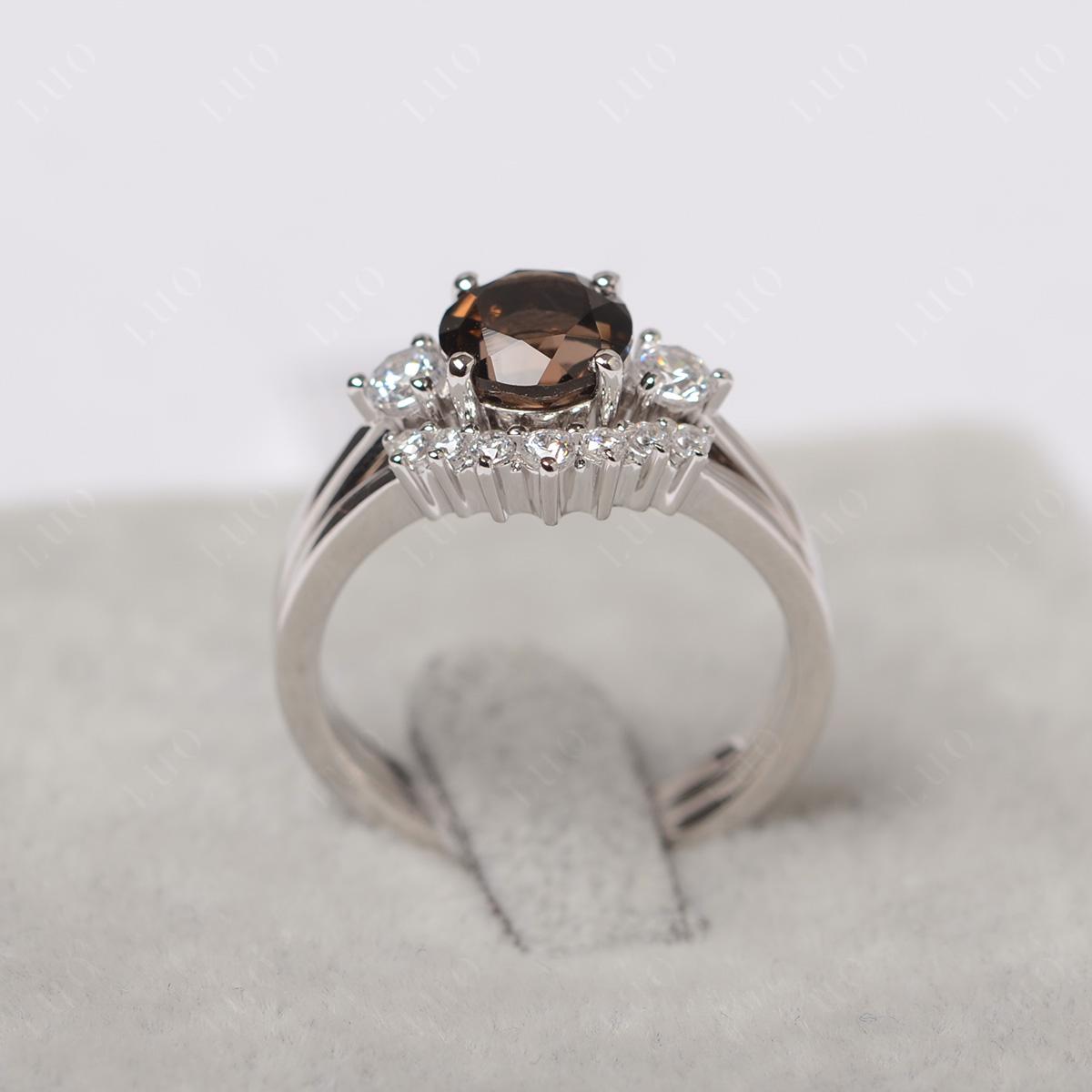 Smoky Quartz Ring Bridal Set Engagement Ring - LUO Jewelry