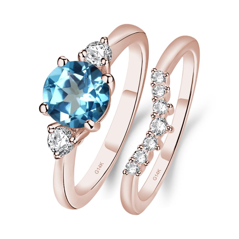 Swiss Blue Topaz Ring Bridal Set Engagement Ring - LUO Jewelry #metal_14k rose gold