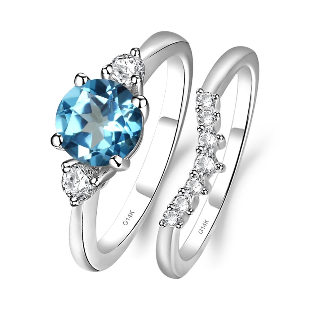 Swiss Blue Topaz Ring Bridal Set Engagement Ring - LUO Jewelry #metal_14k white gold