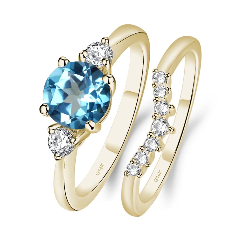 Swiss Blue Topaz Ring Bridal Set Engagement Ring - LUO Jewelry #metal_14k yellow gold