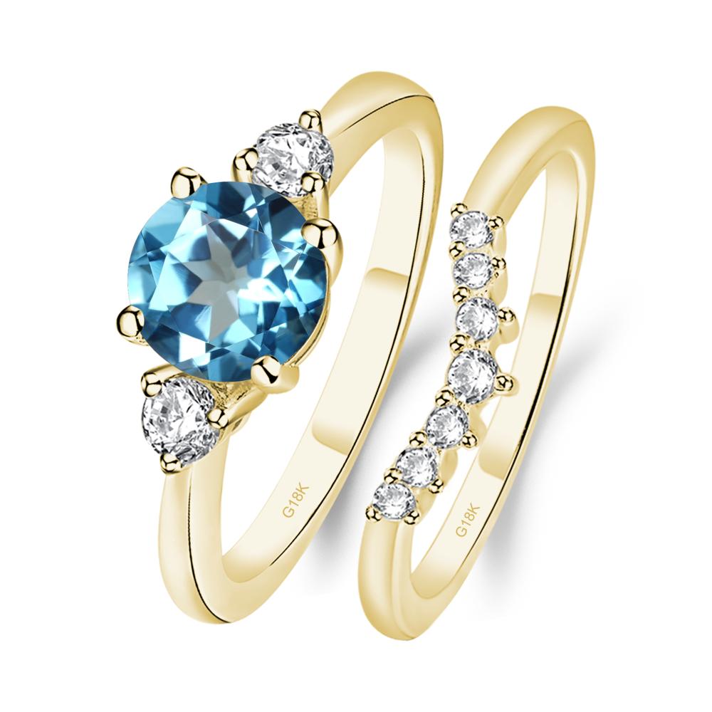 Swiss Blue Topaz Ring Bridal Set Engagement Ring - LUO Jewelry #metal_18k yellow gold