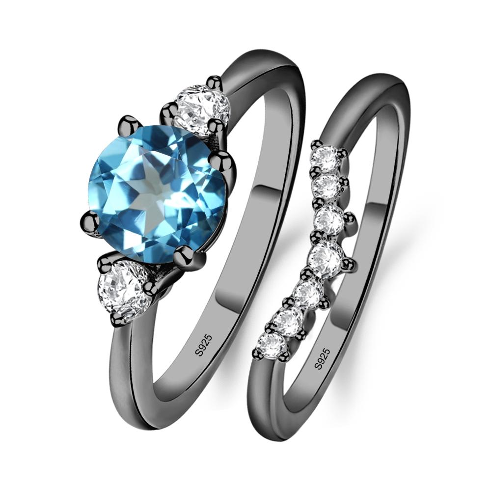Swiss Blue Topaz Ring Bridal Set Engagement Ring - LUO Jewelry #metal_black finish sterling silver
