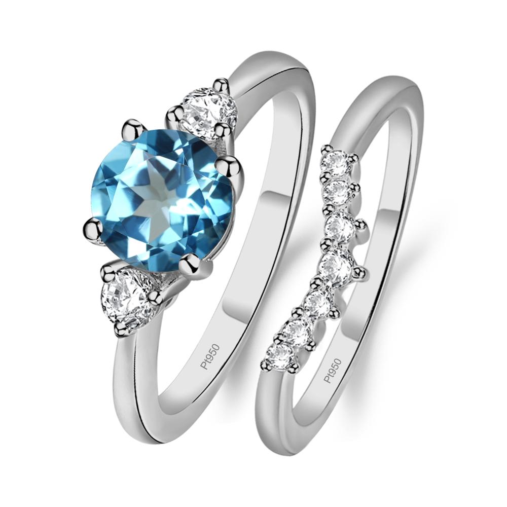 Swiss Blue Topaz Ring Bridal Set Engagement Ring - LUO Jewelry #metal_platinum