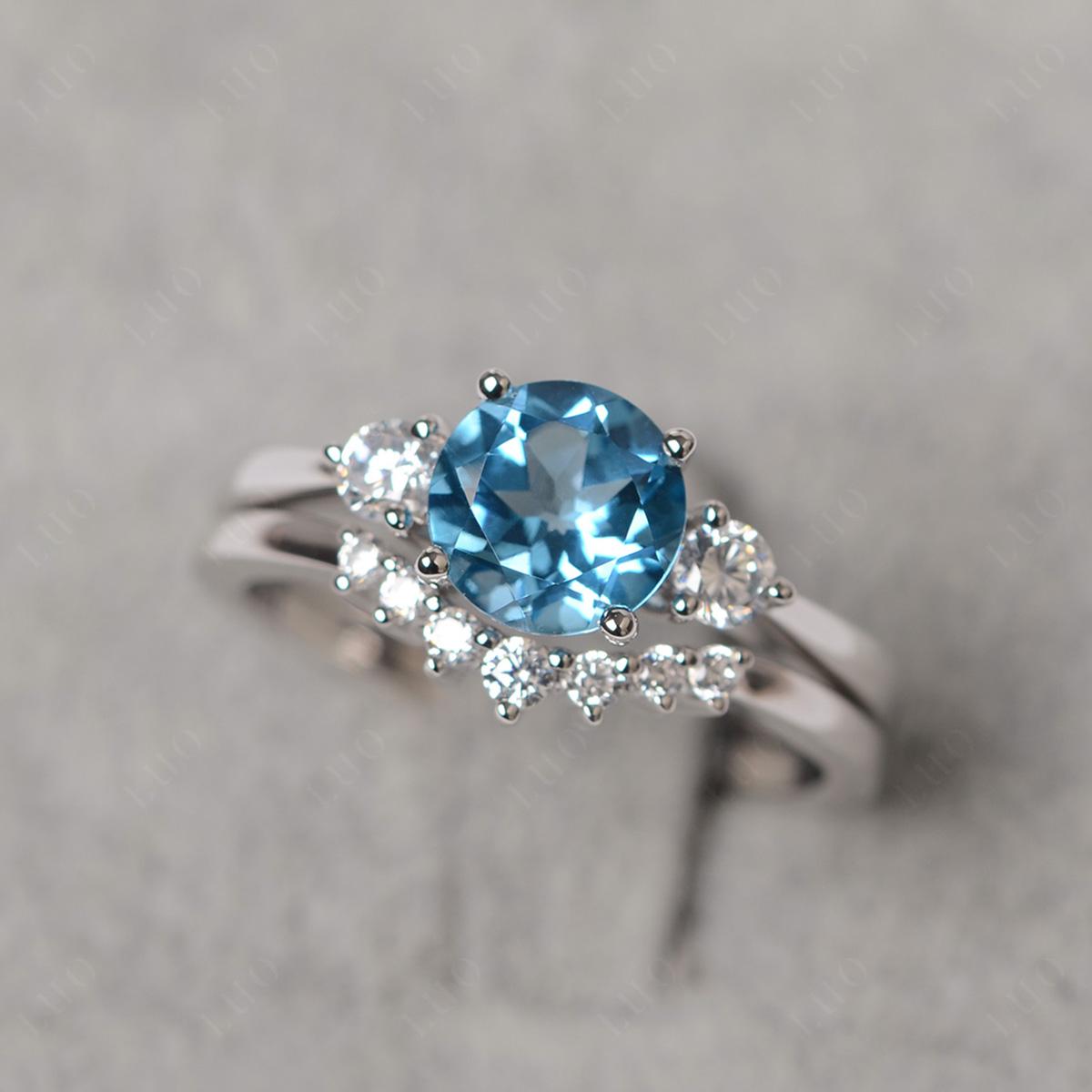 Swiss Blue Topaz Ring Bridal Set Engagement Ring - LUO Jewelry