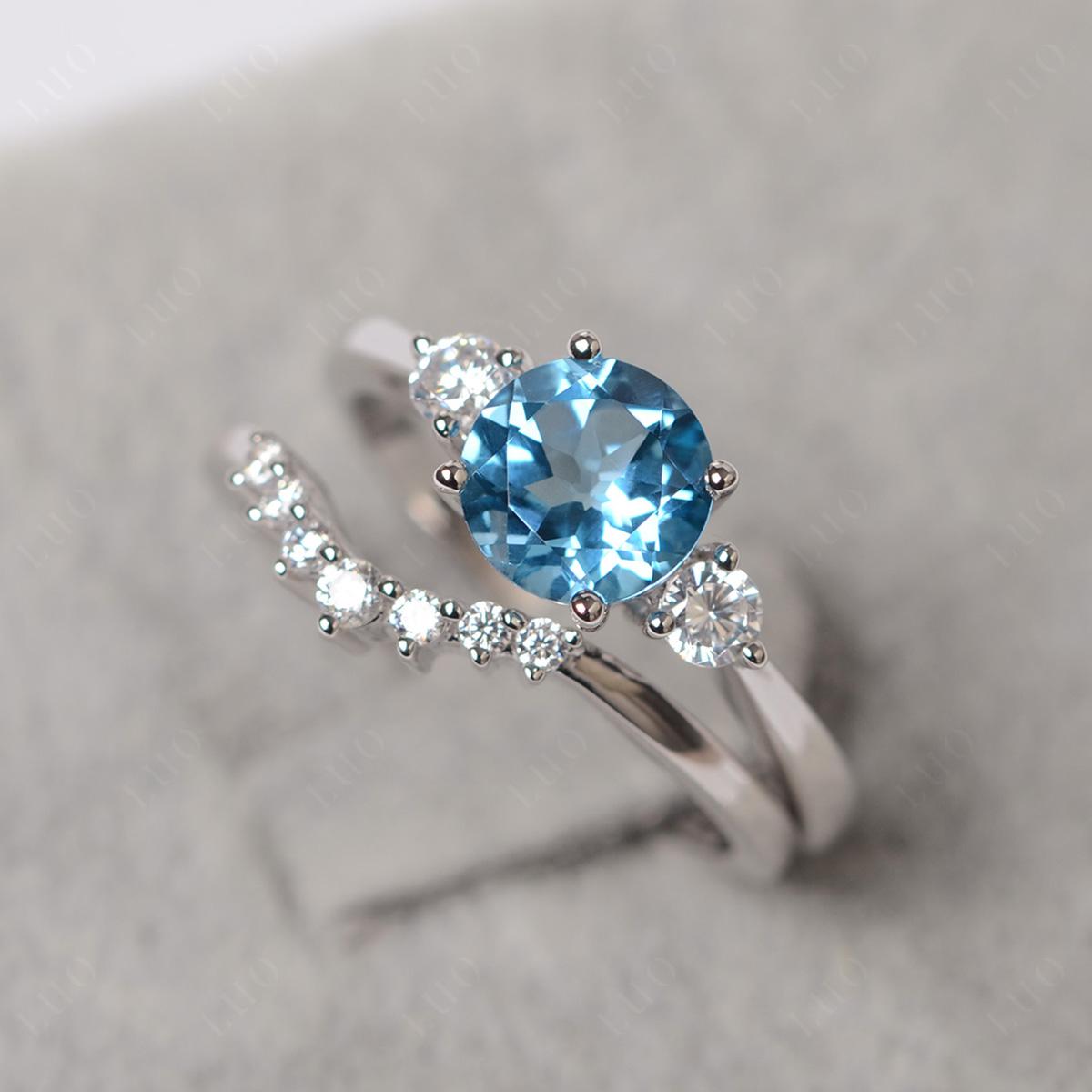 Swiss Blue Topaz Ring Bridal Set Engagement Ring - LUO Jewelry