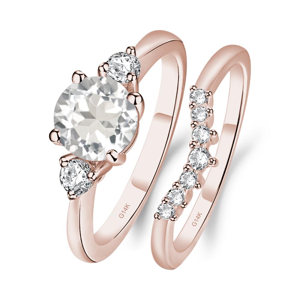 White Topaz Ring Bridal Set Engagement Ring - LUO Jewelry #metal_14k rose gold