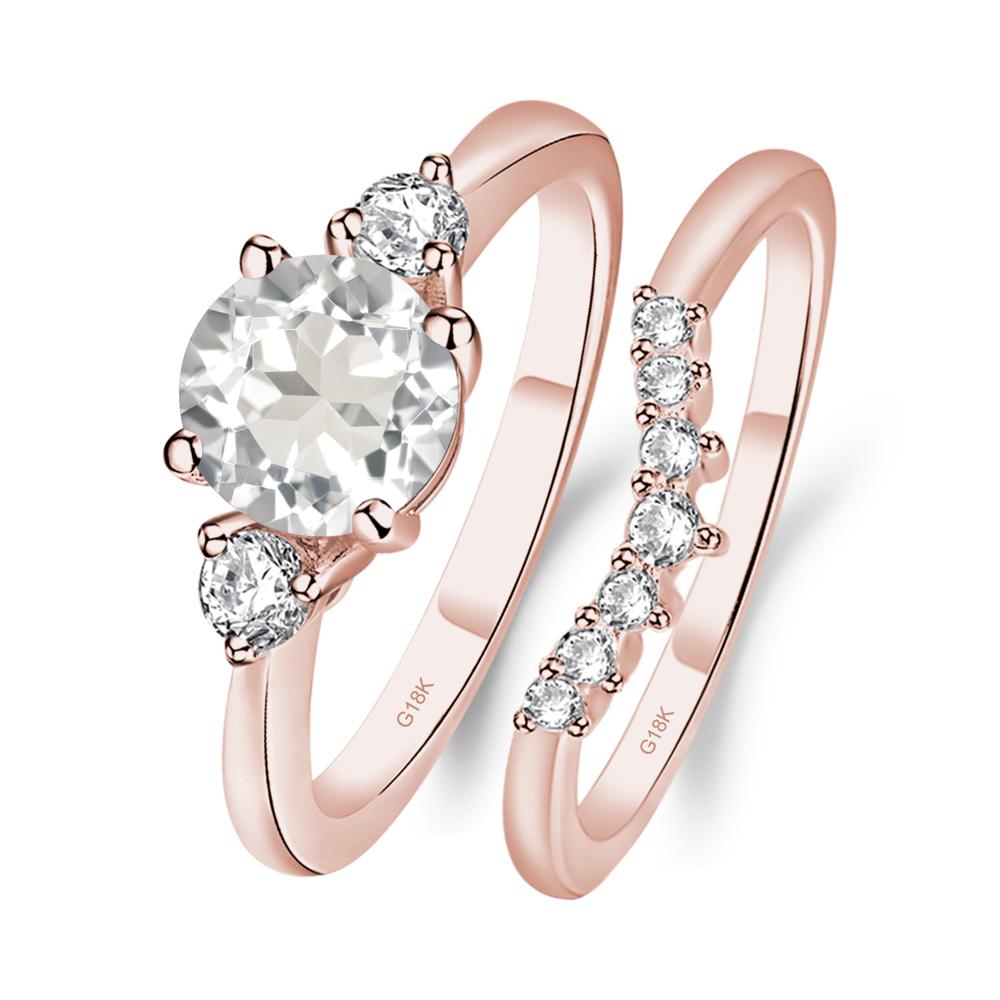 White Topaz Ring Bridal Set Engagement Ring - LUO Jewelry #metal_18k rose gold