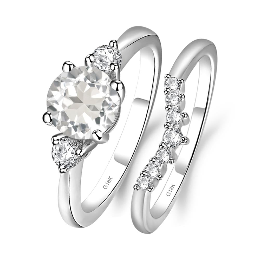 White Topaz Ring Bridal Set Engagement Ring - LUO Jewelry #metal_18k white gold