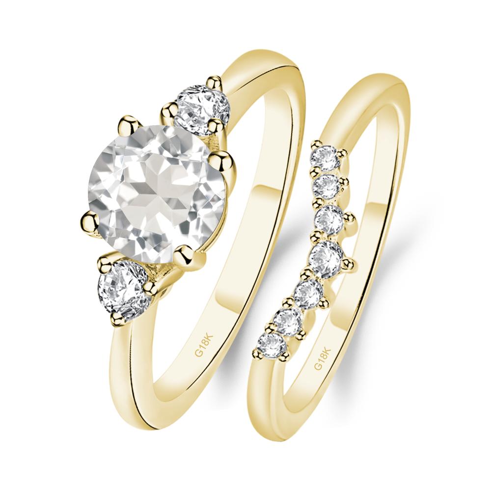 White Topaz Ring Bridal Set Engagement Ring - LUO Jewelry #metal_18k yellow gold