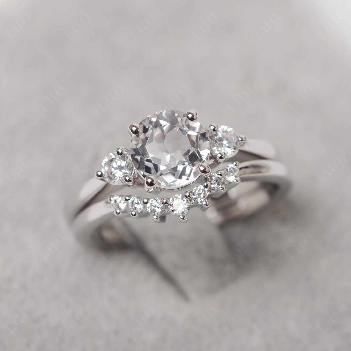 White Topaz Ring Bridal Set Engagement Ring - LUO Jewelry