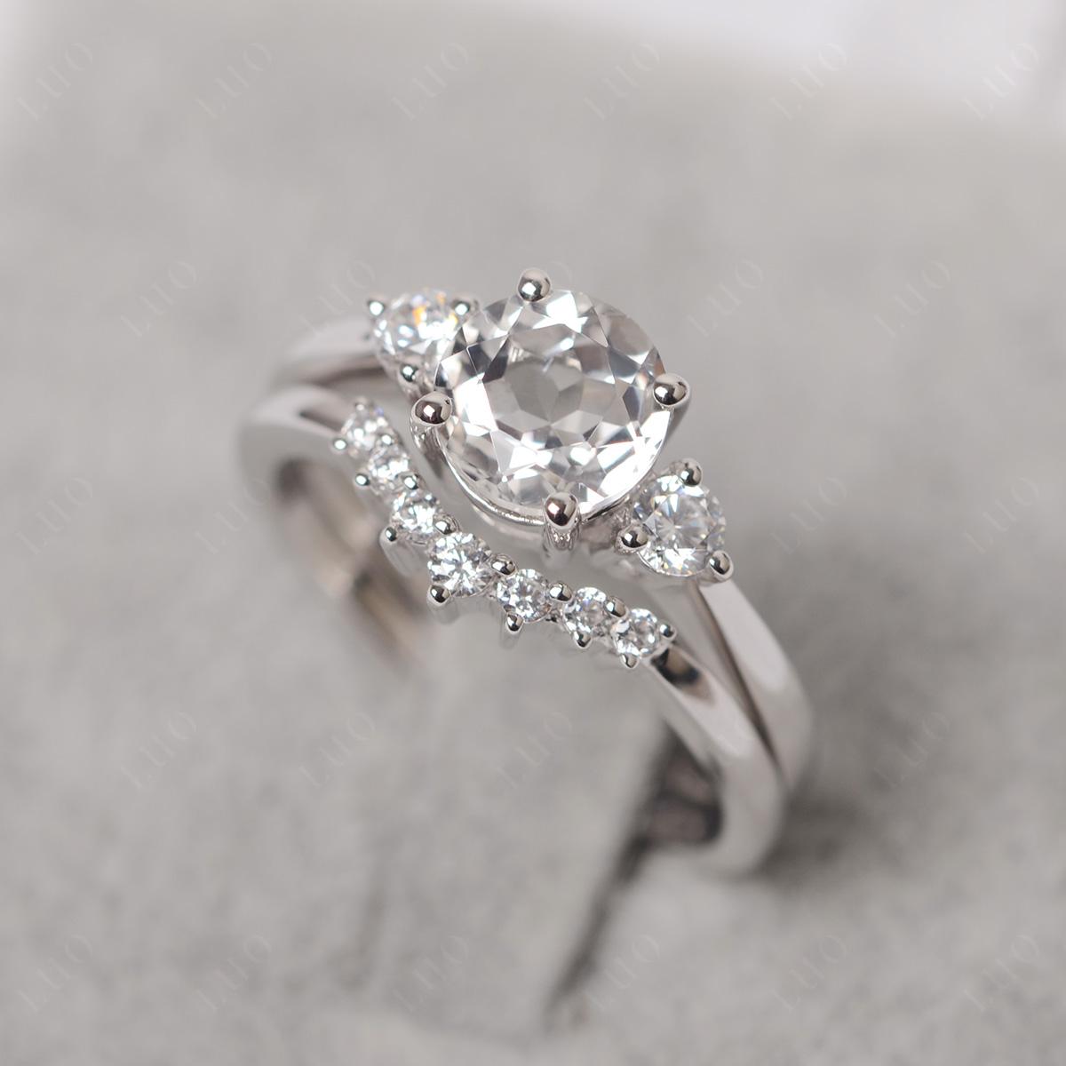 White Topaz Ring Bridal Set Engagement Ring - LUO Jewelry