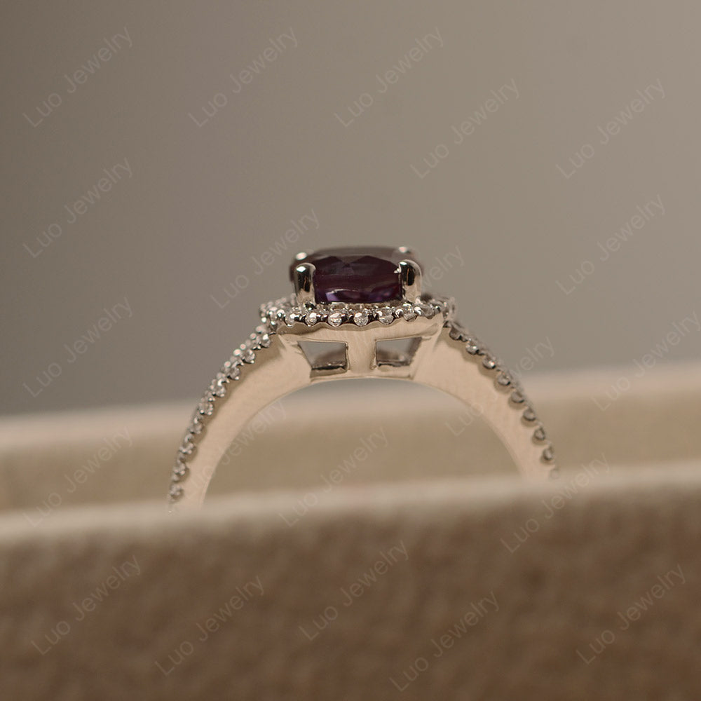 Round Alexandrite Halo Split Shank Engagement Ring - LUO Jewelry