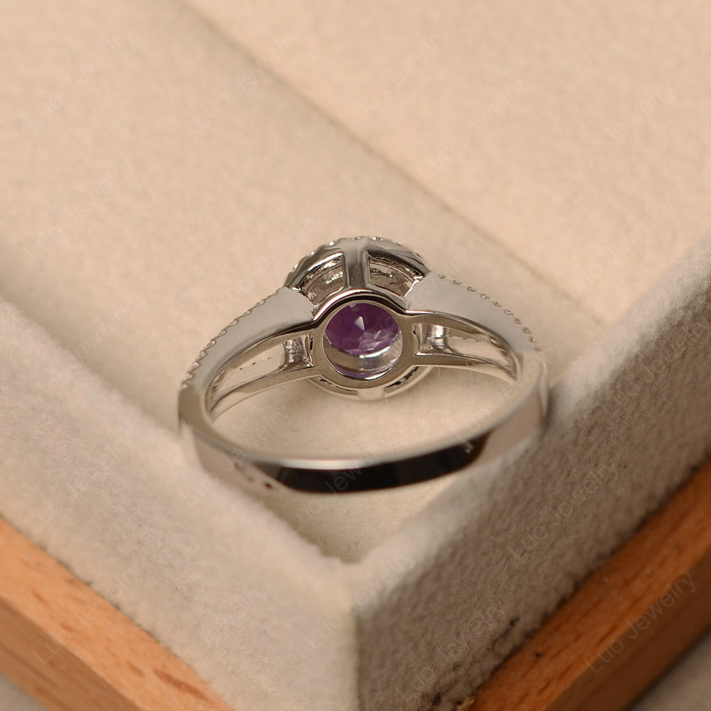 Round Amethyst Halo Split Shank Engagement Ring - LUO Jewelry