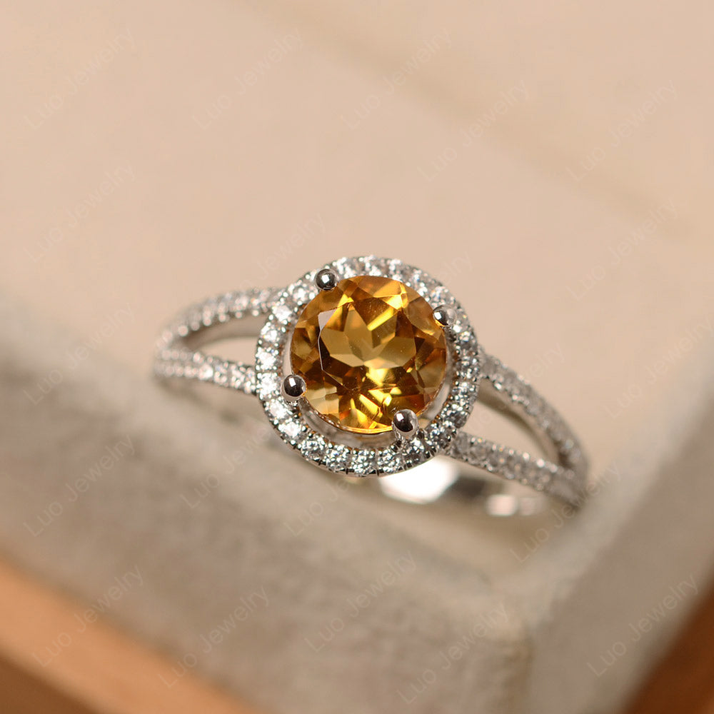 Round Citrine Halo Split Shank Engagement Ring - LUO Jewelry