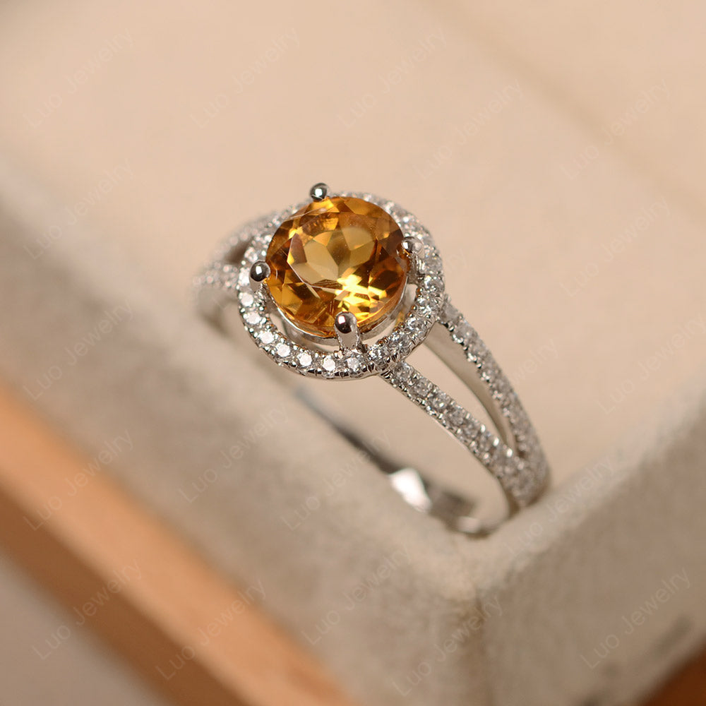 Round Citrine Halo Split Shank Engagement Ring - LUO Jewelry