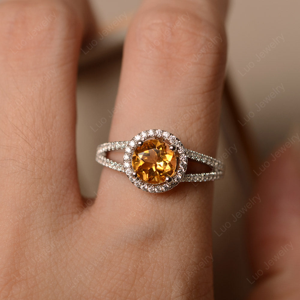 Round Citrine Halo Split Shank Engagement Ring - LUO Jewelry