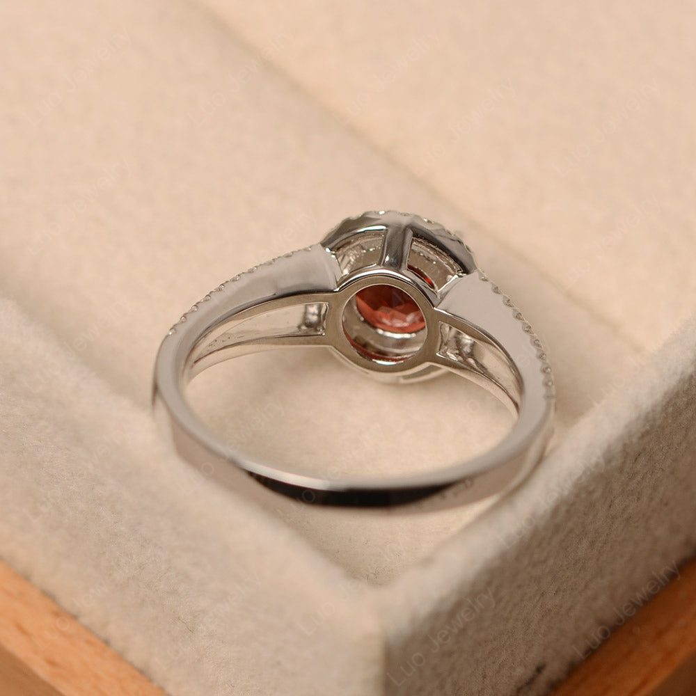 Round Garnet Halo Split Shank Engagement Ring - LUO Jewelry