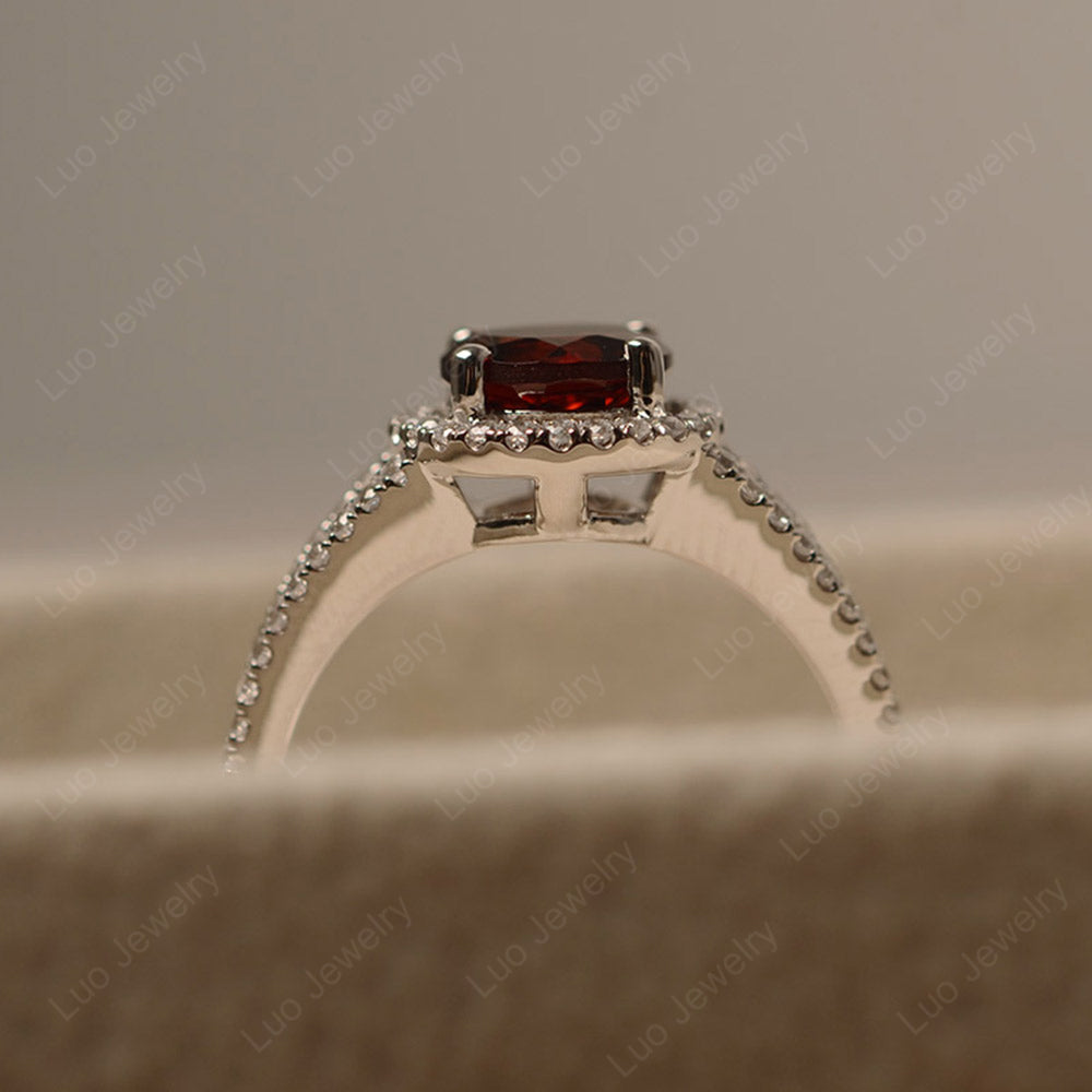Round Garnet Halo Split Shank Engagement Ring - LUO Jewelry