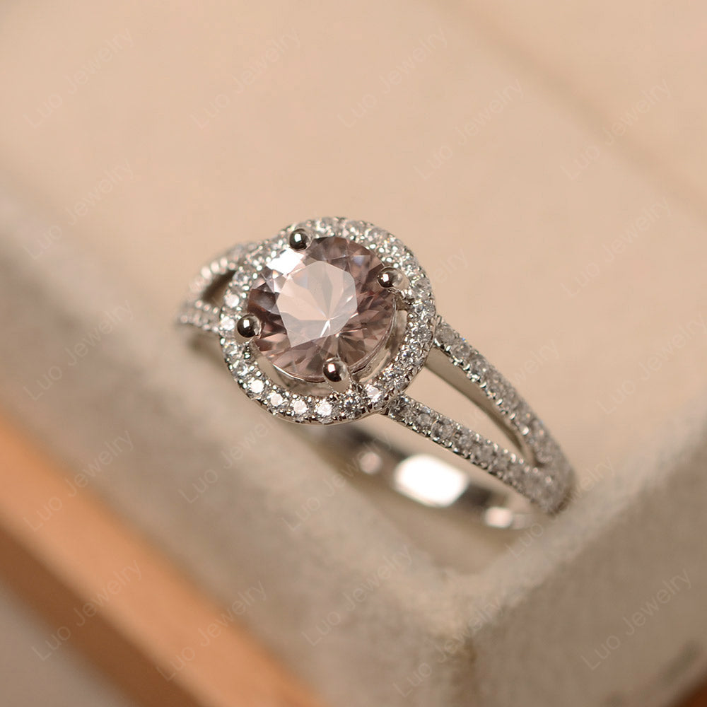 Round Morganite Halo Split Shank Engagement Ring - LUO Jewelry